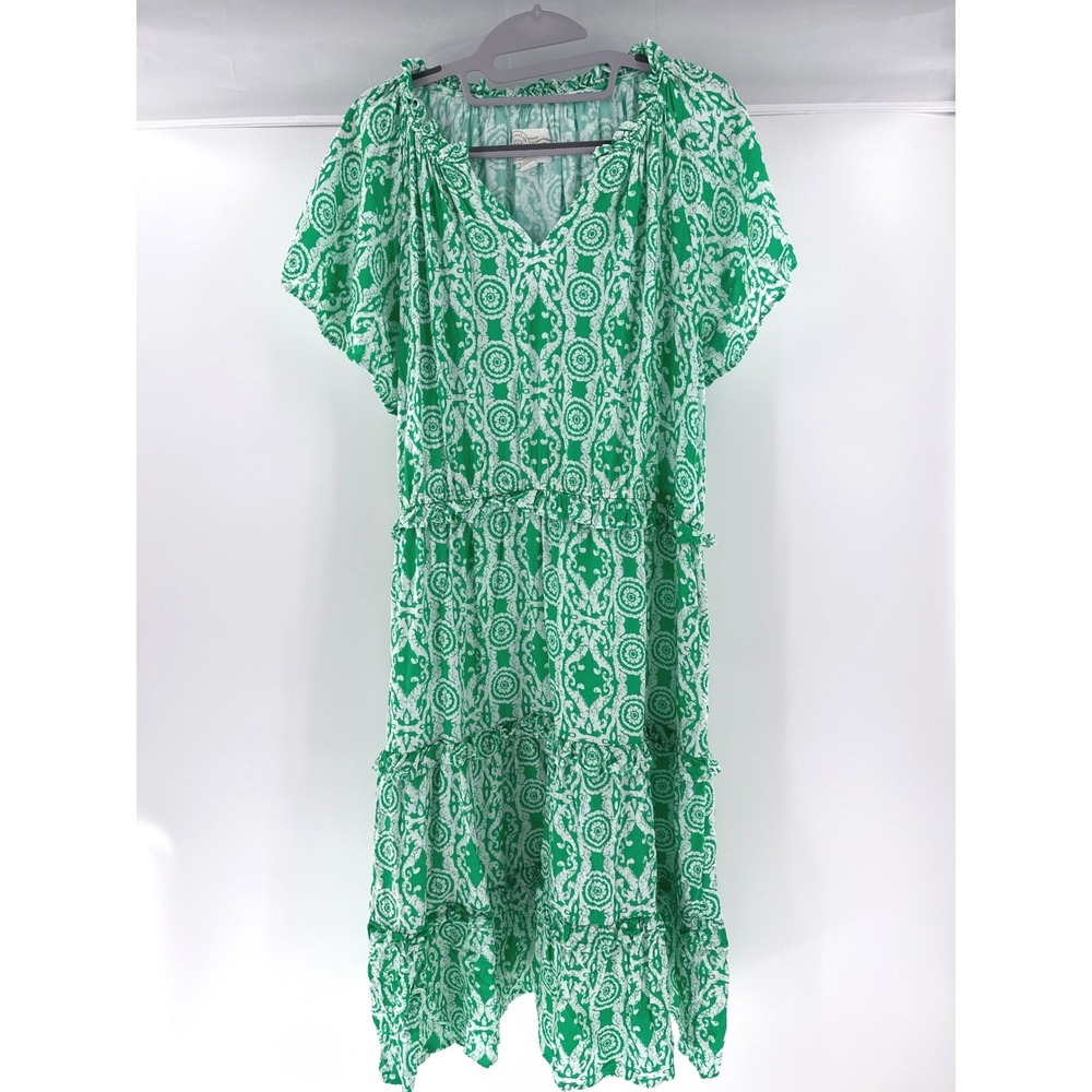 Destination 365 Green Medallion Tiered Midi Dress Womens Large